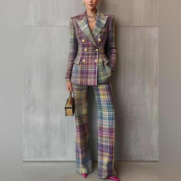 STYLEWE Vibrant Plaid Women's Pantsuit - Picture 2 of 8